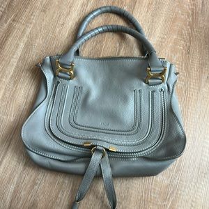 authentic CHLOE Calfskin Medium Marcie Satchel Cashmere in Grey.